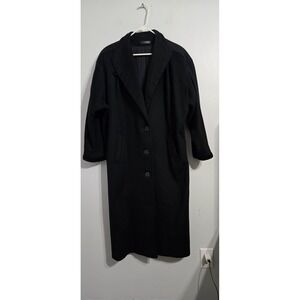 V#66 Classic Black Long Wool Blend Trench Coat Women's Elegant Winter Outerwear
